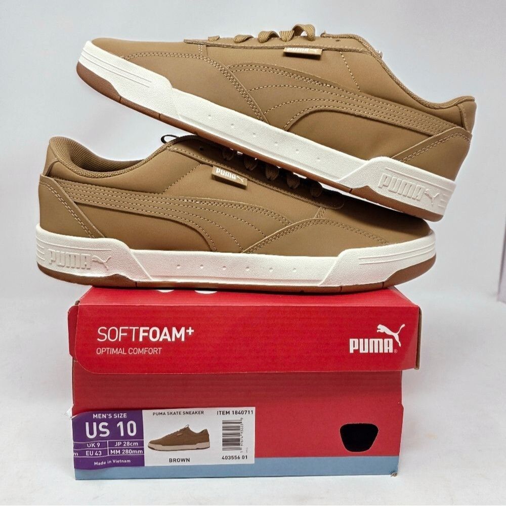 PUMA Men's Skate Court Buck Sneaker Low Top Softfoam Brown Lace Up Size 10 NIB